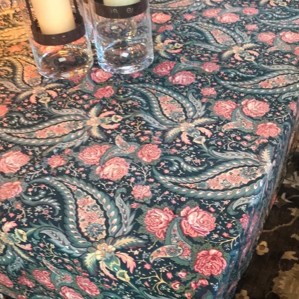 Laura Ashley Tablecloth Roses and Teals EUC 46x60